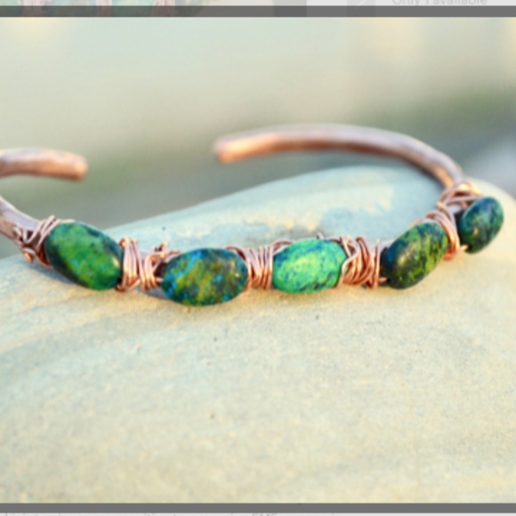 Chrysocolla Copper Bangle Cuff Bracelet Gemstone - Picture 2 of 5